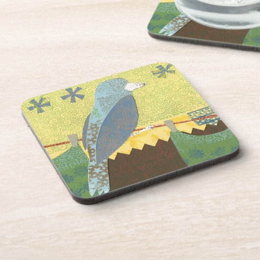 Kleurrijke vogel op een draad drankjes onderzetter (Linkerzijde)