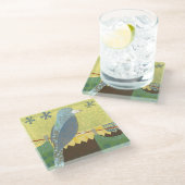 Kleurrijke vogel op een draad glazen onderzetter (Schuin)