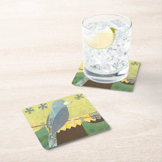 Kleurrijke vogel op een draad kartonnen onderzetters (Insitu)