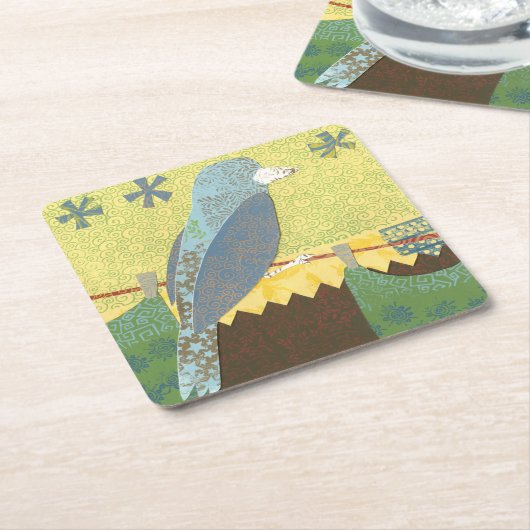 Kleurrijke vogel op een draad kartonnen onderzetters (Schuin)