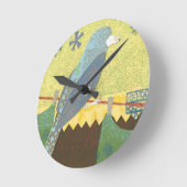 Kleurrijke vogel op een draad ronde klok (Hoek)