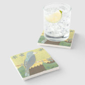 Kleurrijke vogel op een draad stenen onderzetter (Zijkant)