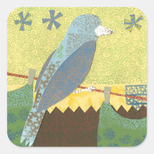 Kleurrijke vogel op een draad vierkante sticker