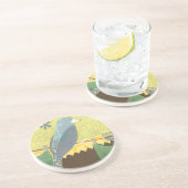 Kleurrijke vogel op een draad zandsteen onderzetter (Zijkant)