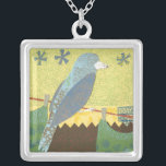 Kleurrijke vogel op een draad zilver vergulden ketting<br><div class="desc">Voel je artsy? Deze collage van vele verschillende patronen en kleuren die een vogel op een draad vertegenwoordigen zal om het even welk modern kunstminnaar verheugen. Kleur wat in je leven en op elk van je favoriete Zazzle-product van vandaag!</div>