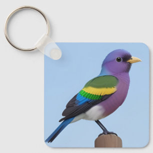 Kleurrijke vogel op een houten paal sleutelhanger