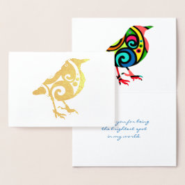 Kleurrijke vogel op maat gemaakte tekst echt folie kaarten