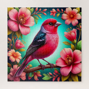 Kleurrijke vogel op tak gezeteld legpuzzel