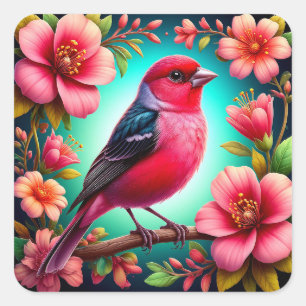 Kleurrijke vogel op tak vierkante sticker