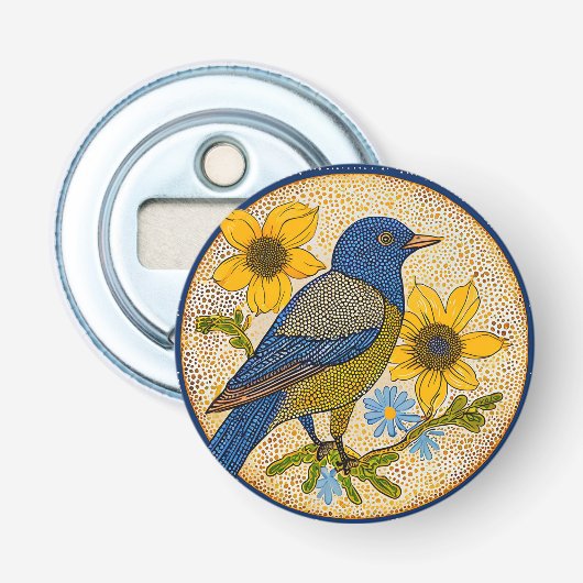 Kleurrijke Vogel Stippen Kunst Cadeau Idee Button Flesopener (Voorkant)