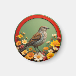 Kleurrijke vogel te midden van bloeiende bloemen i magneet