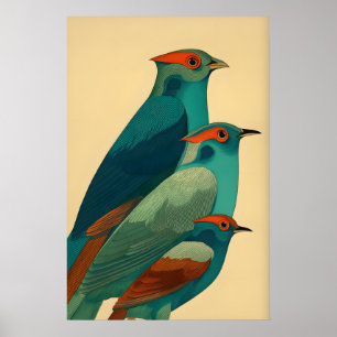 Kleurrijke Vogel Wand Kunstprint Gestileerde Trio Poster