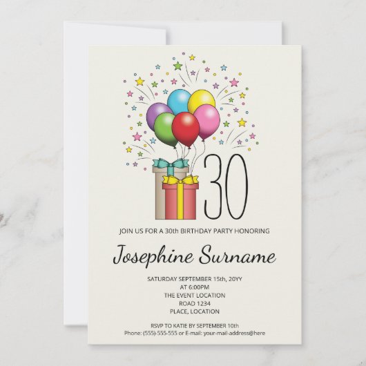 Kleurrijke vogelballonnen en Cadeaus met leeftijd Kaart (Voorkant)