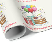 Kleurrijke vogelballonnen met taart en Cadeaus Cadeaupapier (Rol Hoek)