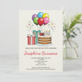 Kleurrijke vogelballonnen met taart en Cadeaus Kaart (Staand voorkant)