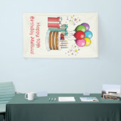 Kleurrijke vogelballonnen met taart en Cadeaus Spandoek (Beurs)