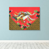 Kleurrijke Vogelbloem Tapijt Ontwerp Japanse kunst Canvas Afdruk (Insitu (Houten vloer))