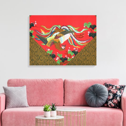 Kleurrijke Vogelbloem Tapijt Ontwerp Japanse kunst Canvas Afdruk (Insitu (Woonkamer))