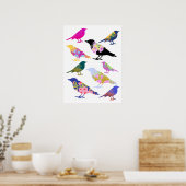 Kleurrijke vogelbloemen verlaten Chic Florence Ani Poster (Keuken)