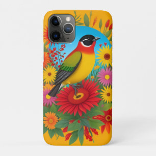 Kleurrijke Vogelillustratie met Bloemige Achtergro Case-Mate iPhone Case