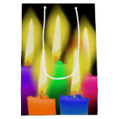 Kleurrijke vogelkaarsen op zwart medium cadeauzakje (Achterkant)