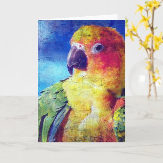 Kleurrijke vogelkrackle textuur kaart (Gele Bloem)