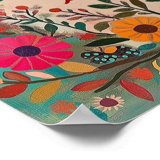 Kleurrijke Vogelkunst - Folk Floral Quote - Sing Poster (Hoek)