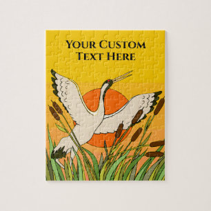 Kleurrijke vogelkunst met cattails en zonnehemel legpuzzel