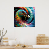 Kleurrijke vogelpekelveren die rondzwemmen poster (Keuken)