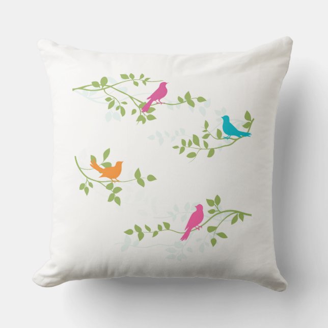Kleurrijke vogels Aangepast Sierkussen achtergrond (Voorkant)