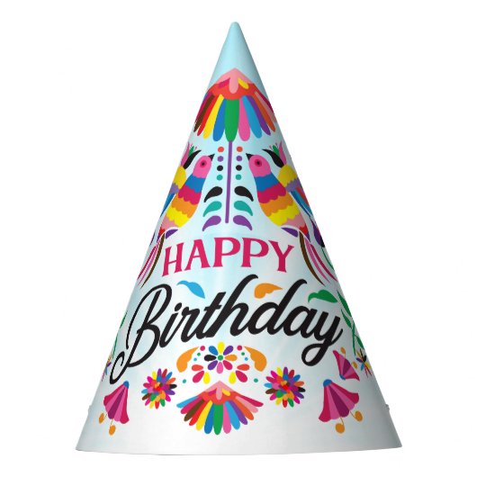 Kleurrijke vogels, Bloemen Mexicaans Patroon Feesthoedjes (Voorkant)