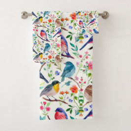 Kleurrijke Vogels Bloemen Patroon Bad Handdoek