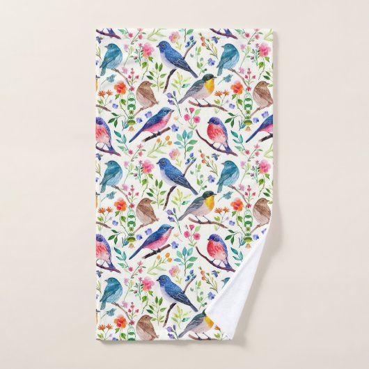 Kleurrijke Vogels Bloemen Patroon Bad Handdoek (Handdoek)