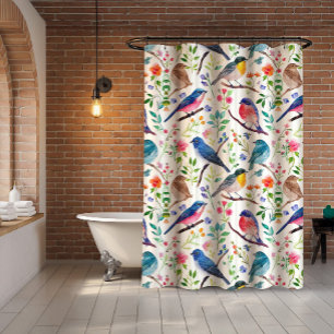 Kleurrijke Vogels Bloemen Patroon Douchegordijn