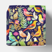 Kleurrijke vogels bloemenpatroon blauw decor bedankdoosjes (Bovenkant)