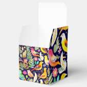 Kleurrijke vogels bloemenpatroon blauw decor bedankdoosjes (Geopend)