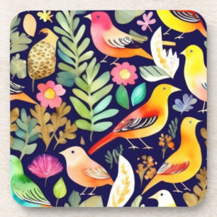 Kleurrijke vogels bloemenpatroon blauw decor bier onderzetter