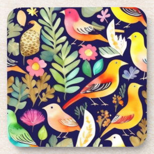 Kleurrijke vogels bloemenpatroon blauw decor bier onderzetter