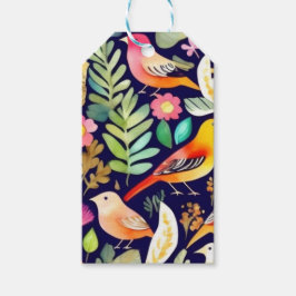 Kleurrijke vogels bloemenpatroon blauw decor cadeaulabel