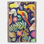 Kleurrijke vogels bloemenpatroon blauw decor deken (Voorkant Verticaal)
