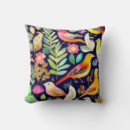 Kleurrijke vogels bloemenpatroon blauw decor kussen