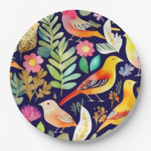 Kleurrijke vogels bloemenpatroon blauw decor