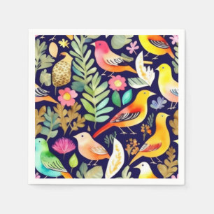 Kleurrijke vogels bloemenpatroon blauw decor servet
