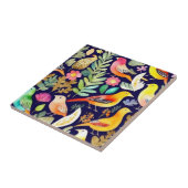 Kleurrijke vogels bloemenpatroon blauw decor tegeltje (Zijkant)