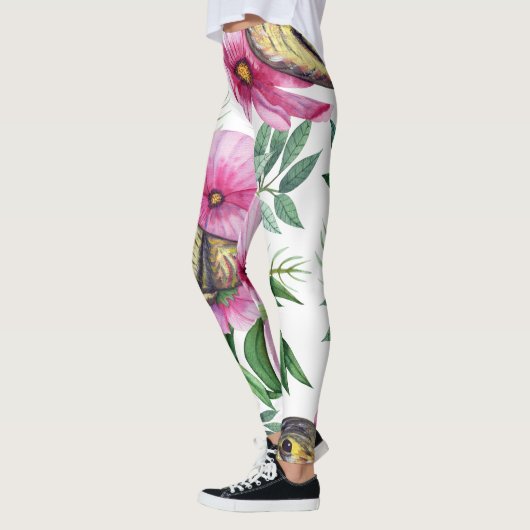 Kleurrijke Vogels Bloempatroon Leggings Vrouwen (Links)