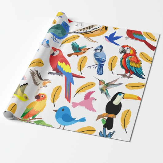 Kleurrijke vogels cadeaupapier (Uitgerold)