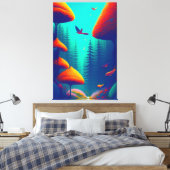 Kleurrijke vogels die over het bos vliegen canvas afdruk (Insitu (Slaapkamer))