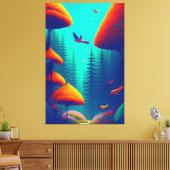 Kleurrijke vogels die over het bos vliegen canvas afdruk (Insitu (Woonkamer))