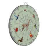 Kleurrijke vogels, droger en eekhoorn op lichtgroe dartbord (Voorkant Links)