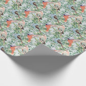 Kleurrijke vogels en bessen met blauwe achtergrond cadeaupapier (Hoek)